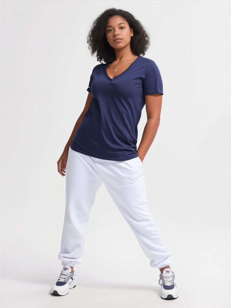 Fruit of the Loom Lady-Fit V-Neck T-Shirt Dunkelblau – Größe S