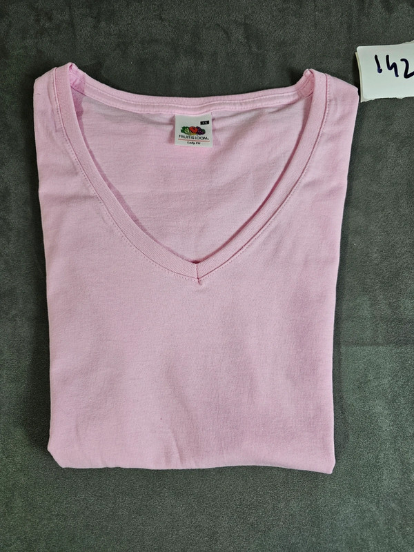 Fruit of the Loom Damen T-Shirt Lady Fit V-Neck Rosa Größe XS