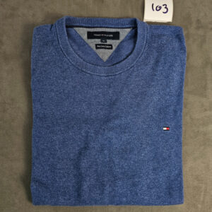 Tommy Hilfiger Pullover Blau Rundhals Logo Stickerei Größe M |103