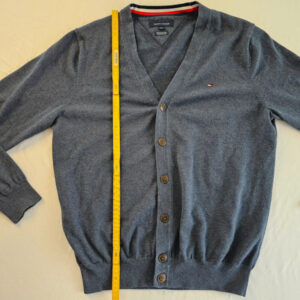 Tommy Hilfiger Cardigan Herren L Grau Premium Cotton – V-Ausschnitt Strickjacke