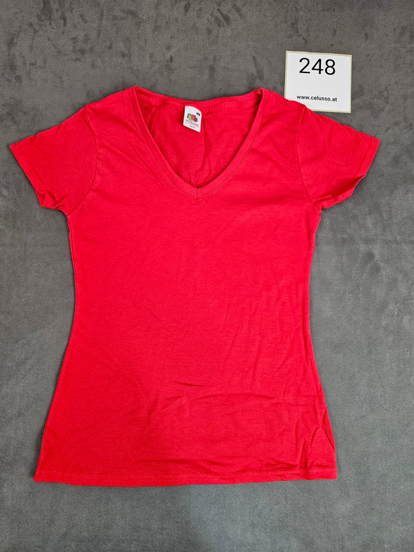 Fruit of the Loom Lady-Fit V-Neck T-Shirt – Red – XS |248