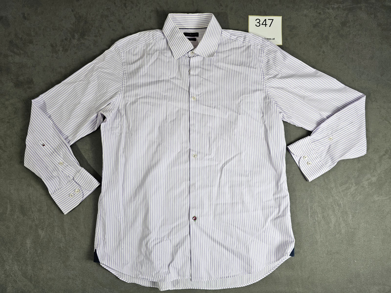 Tommy Hilfiger Herrenhemd lila gestreift Gr. 44 Langarm |347