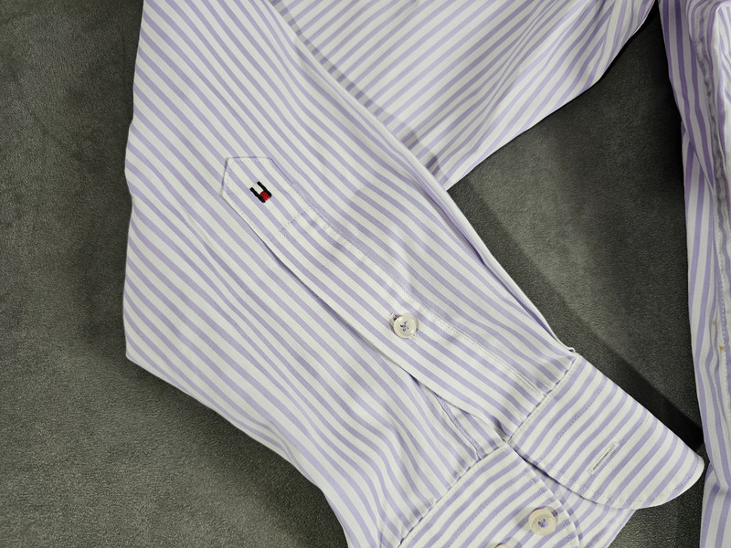Tommy Hilfiger Herrenhemd lila gestreift Gr. 44 Langarm |347