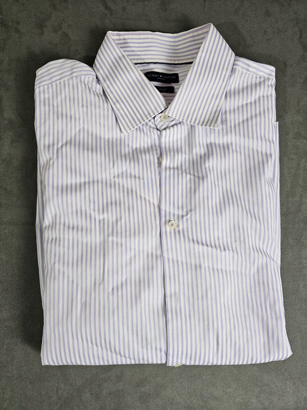 Tommy Hilfiger Herrenhemd lila gestreift Gr. 44 Langarm |347