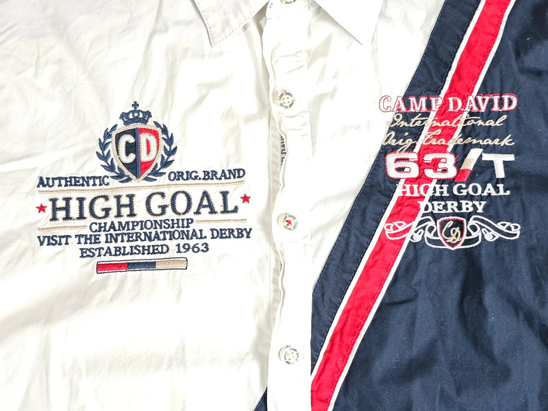 Camp David Herrenhemd Langarm – Größe M – Multicolor Stickereien – High Goal Derby Edition |358