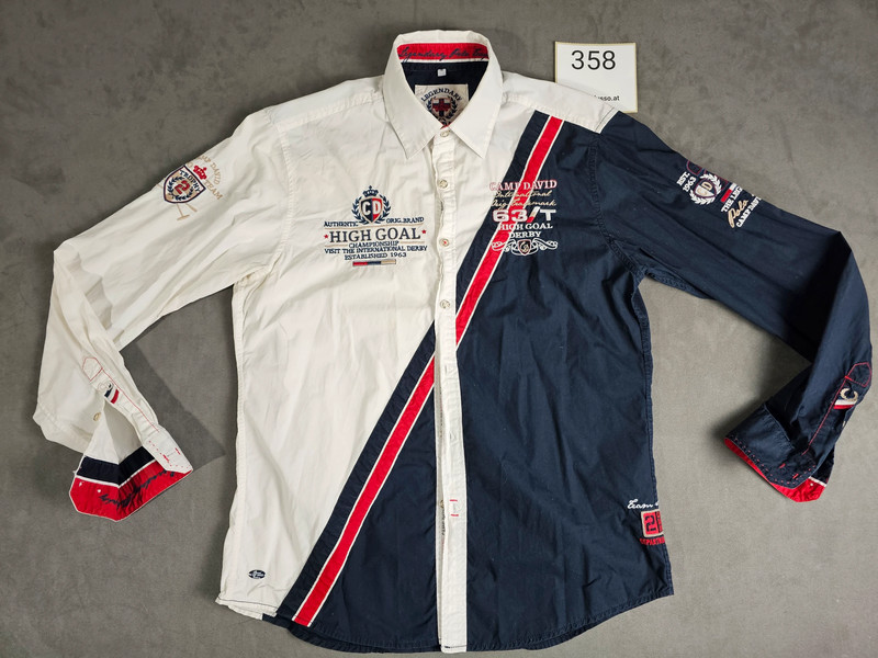 Camp David Herrenhemd Langarm – Größe M – Multicolor Stickereien – High Goal Derby Edition |358