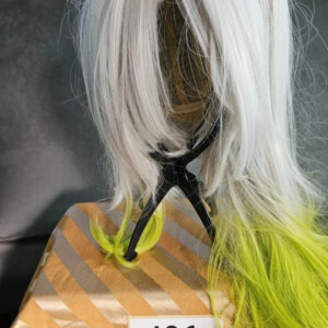 Lange weiße Perücke mit grünem Ombre – 60 cm Zopf – Cosplay / Party | 406