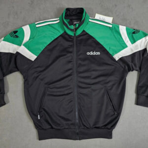 Vintage Adidas Track Jacket 90er | Schwarz Grün Weiß | Gr. L/50 | Retro Jacke |