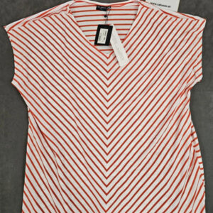 SA.Hahra Damen T-Shirt – Weiß mit Roten Streifen – Größe | 459XXL – Neu mit Etikett |