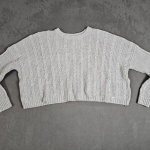 Hollister Damen Strickpullover – Grau – Größe S – Cropped Cable Knit | 407