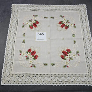 Weihnachtliche Tischdecke mit Spitze – 80x80 cm – Festliche Stickerei | 645