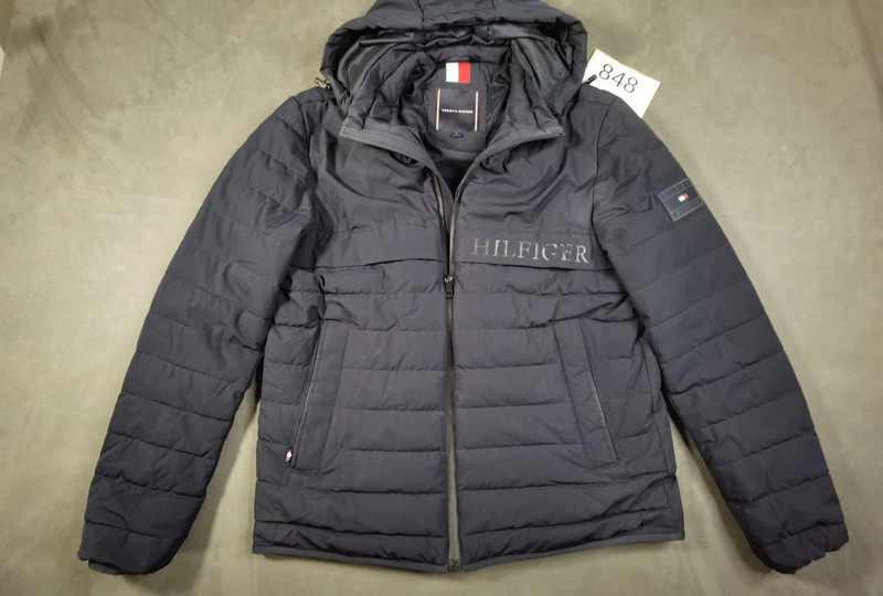 Tommy Hilfiger Herren Steppjacke Winterjacke Dunkelblau Gr. S mit Kapuze | 848