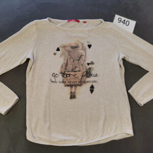 s.Oliver Damen Longsleeve Shirt Creme Beige Größe 38 Print |940