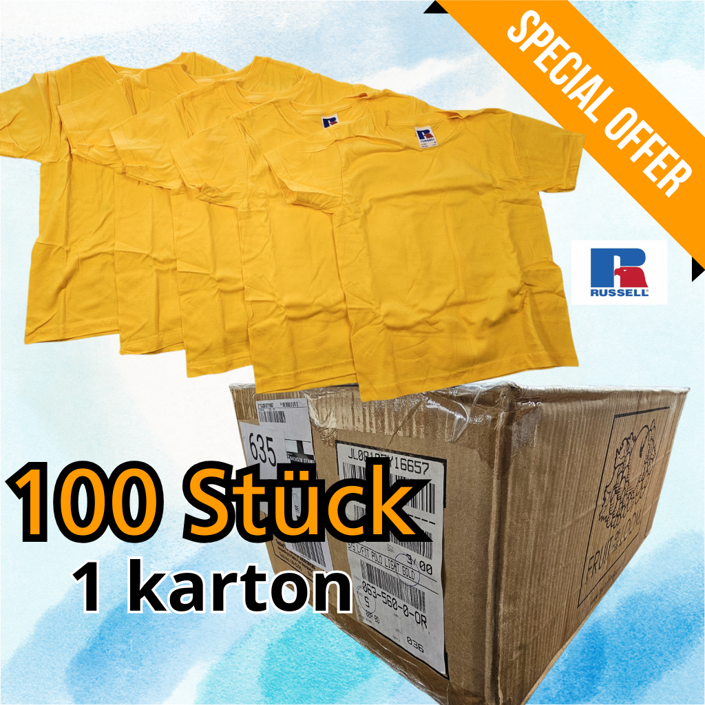100 stück Joblot Russell Kinder T-Shirt | Größe 116 (5–6 Jahre) | Gelb | Set