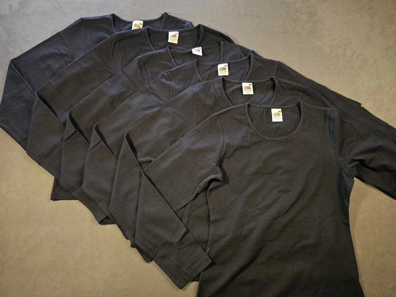 12x Fruit of the Loom Damen Langarmshirt | Größe M | Schwarz | Lady-Fit | Set | 632