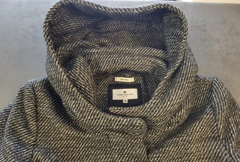 Tom Tailor Damen Wollmantel Grau Meliert mit Kapuze Gr. M | 938