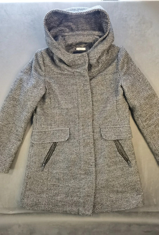 Tom Tailor Damen Wollmantel Grau Meliert mit Kapuze Gr. M | 938