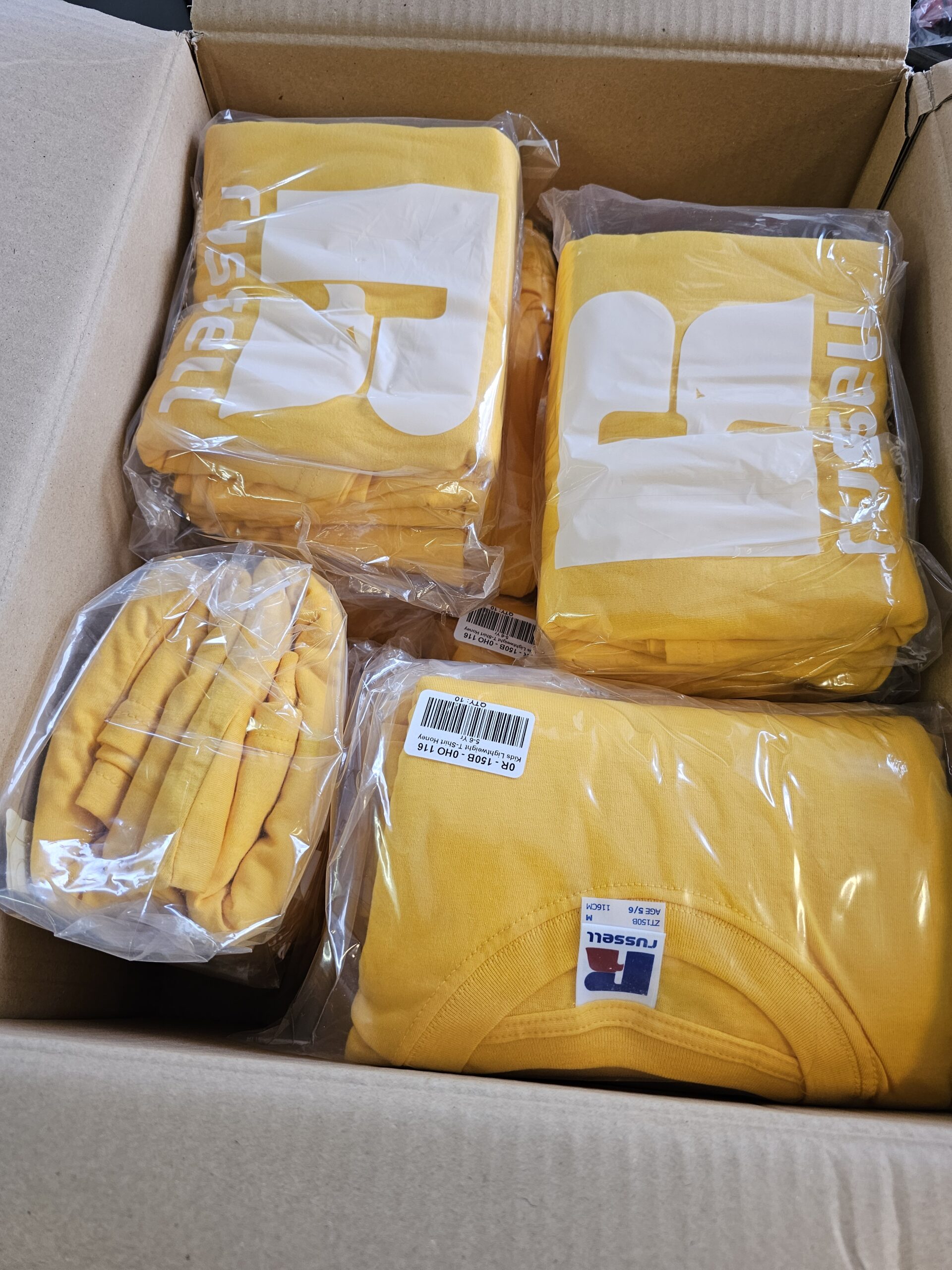 100 stück Joblot Russell Kinder T-Shirt | Größe 116 (5–6 Jahre) | Gelb | Set – Bild 6