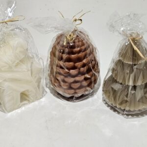 3er-Set Dekokerzen Haus, Tannenzapfen und Tannenbaum