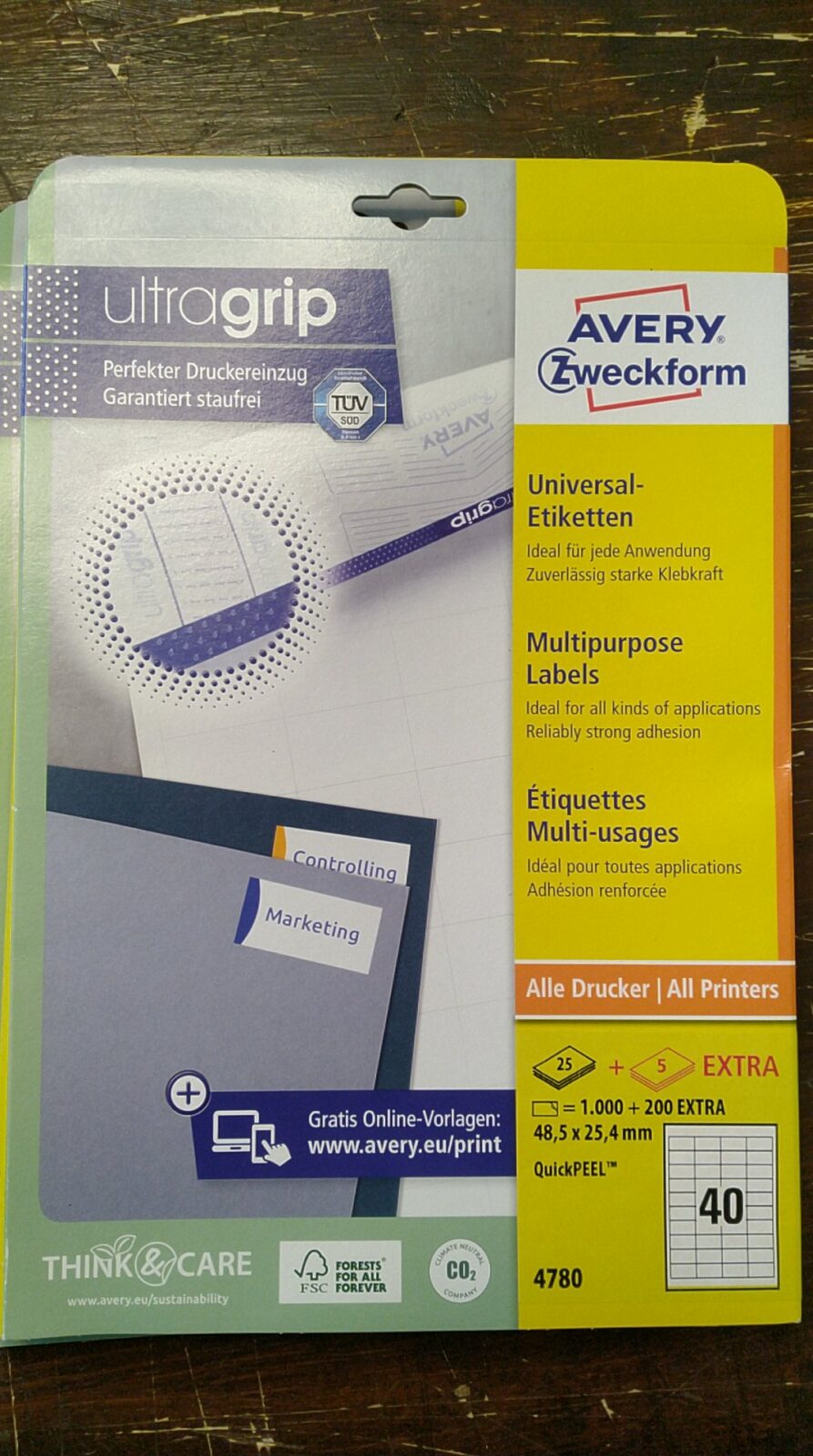 Avery Zweckform 4780 Universal-Etiketten 48,5 × 25,4 mm, 1.200 Stück