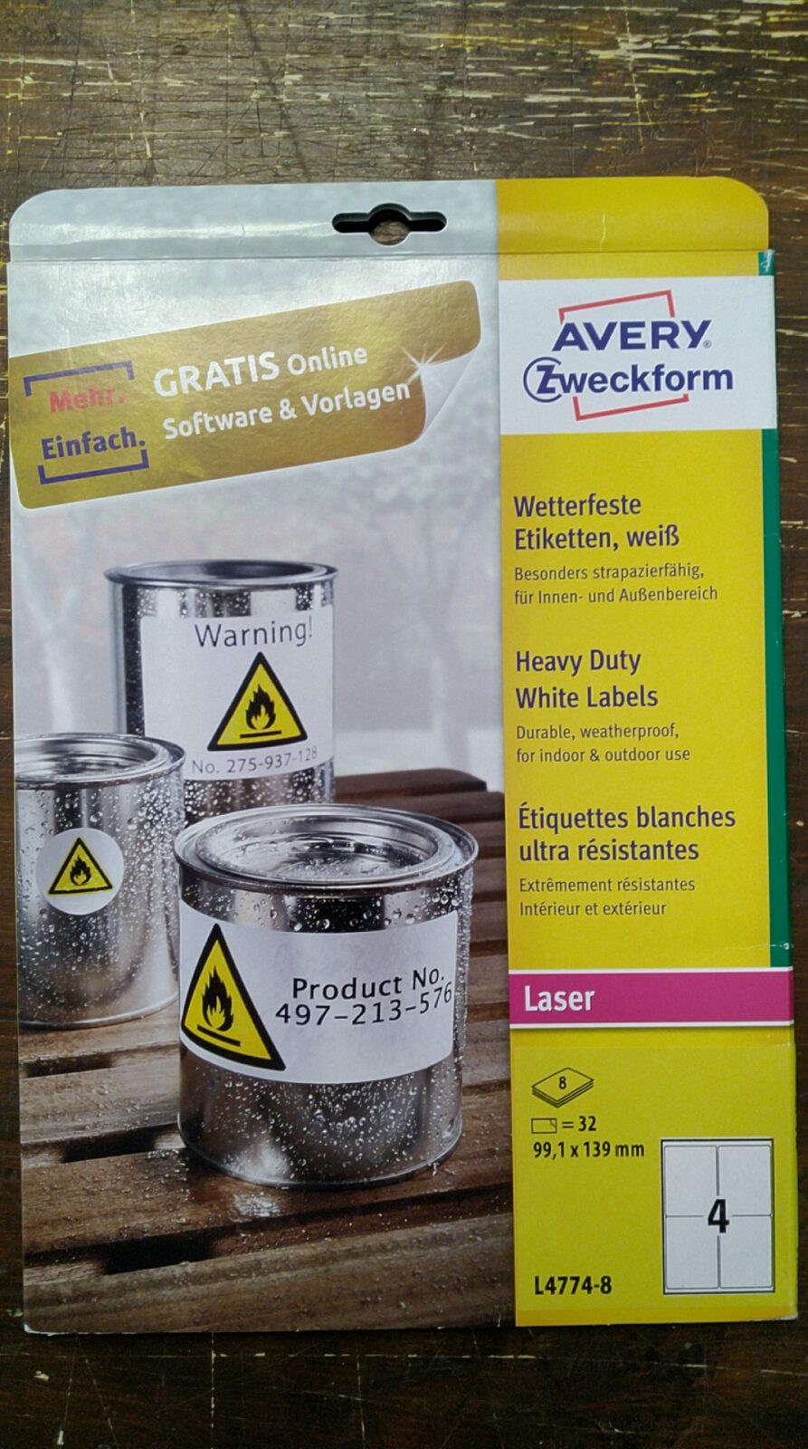 Avery Zweckform L4774-8 wetterfeste Laser-Etiketten weiß, 32 Stück