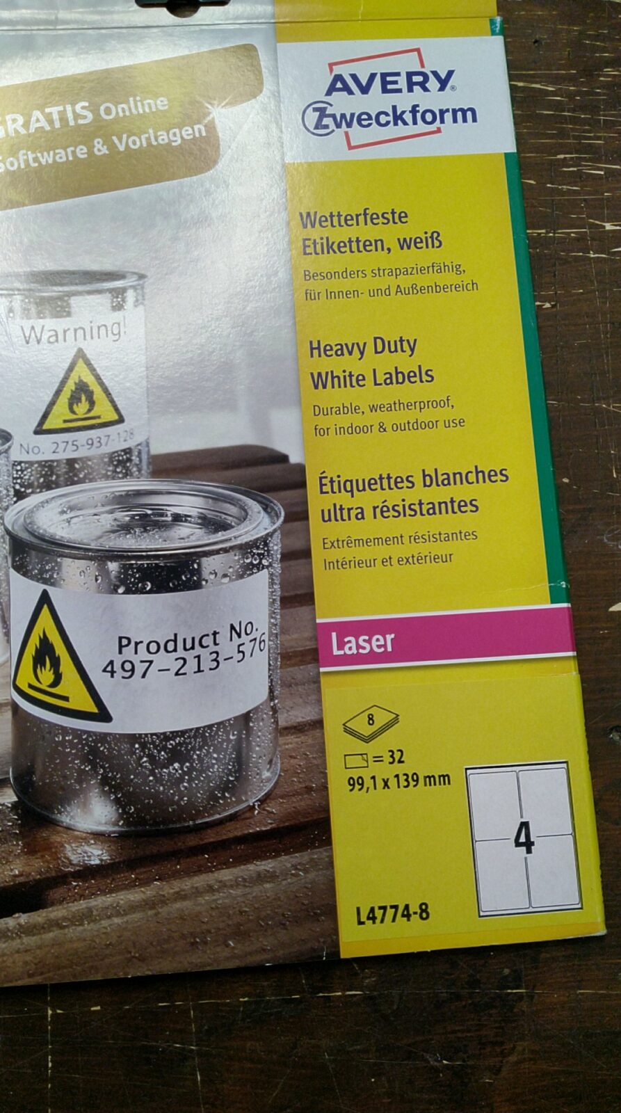 Avery Zweckform L4774-8 wetterfeste Laser-Etiketten weiß, 32 Stück – Bild 2