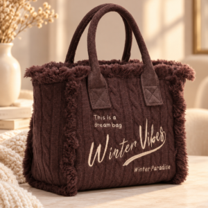 Damen-Shopper D5963 in Kaffeebraun mit Winter-Vibes-Schriftzug