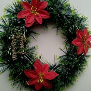 IMEX Weihnachtskranz grün mit 3 roten Blüten und Golddekor