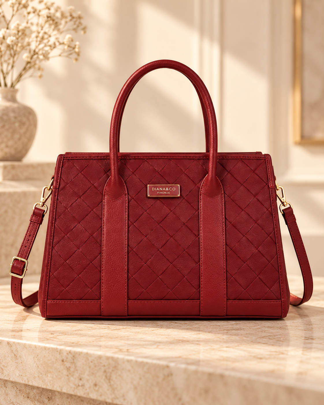 Diana & Co Firenze Damen-Handtasche DHU113-7 Bordeaux 32 cm