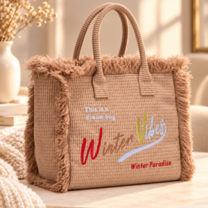 Damen Shopper D5957 in Khaki mit Fransen, 46 × 14 × 29 cm