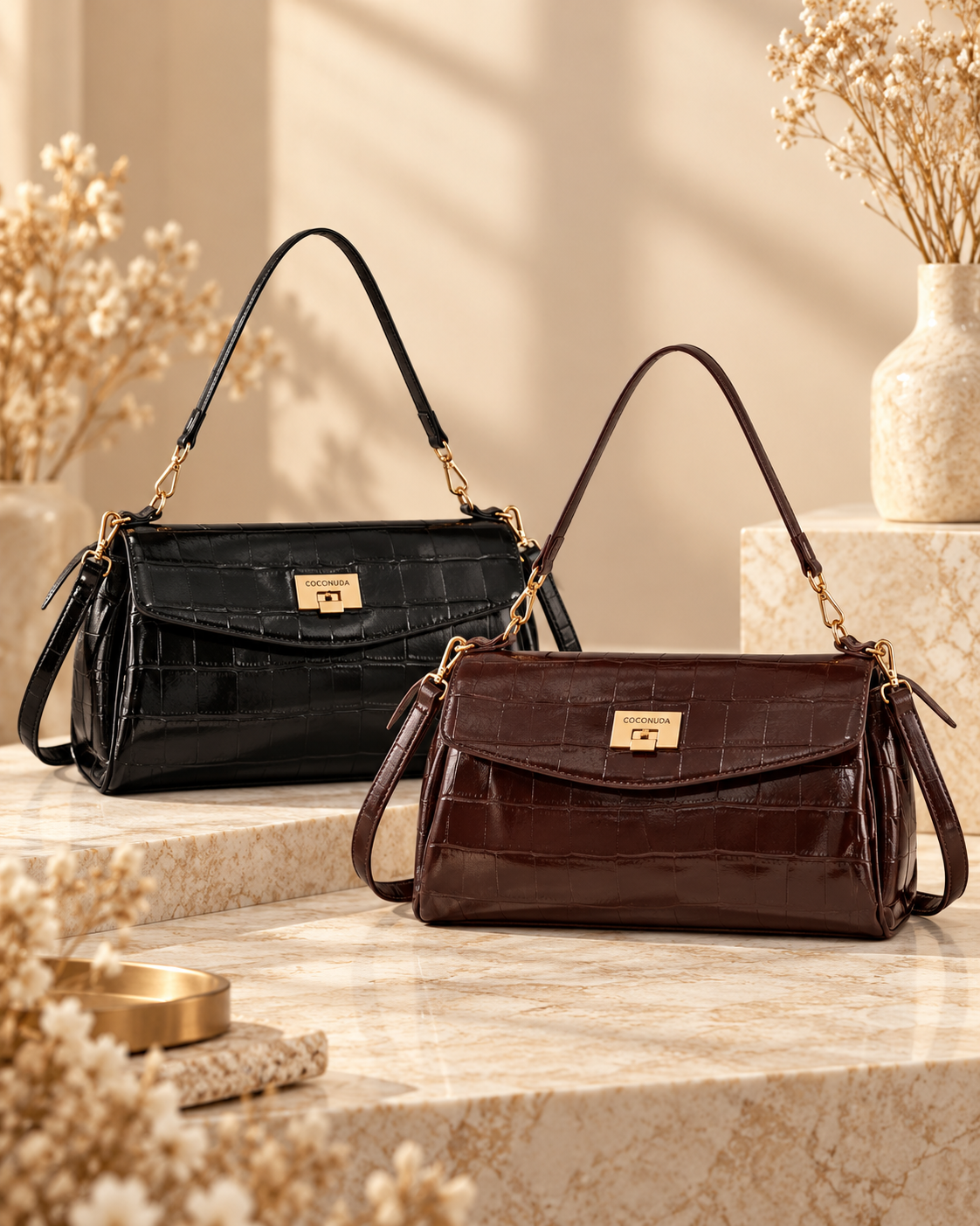 Coconuda Damen-Handtasche 23308 in Kroko-Optik, 35 × 12 × 18 cm