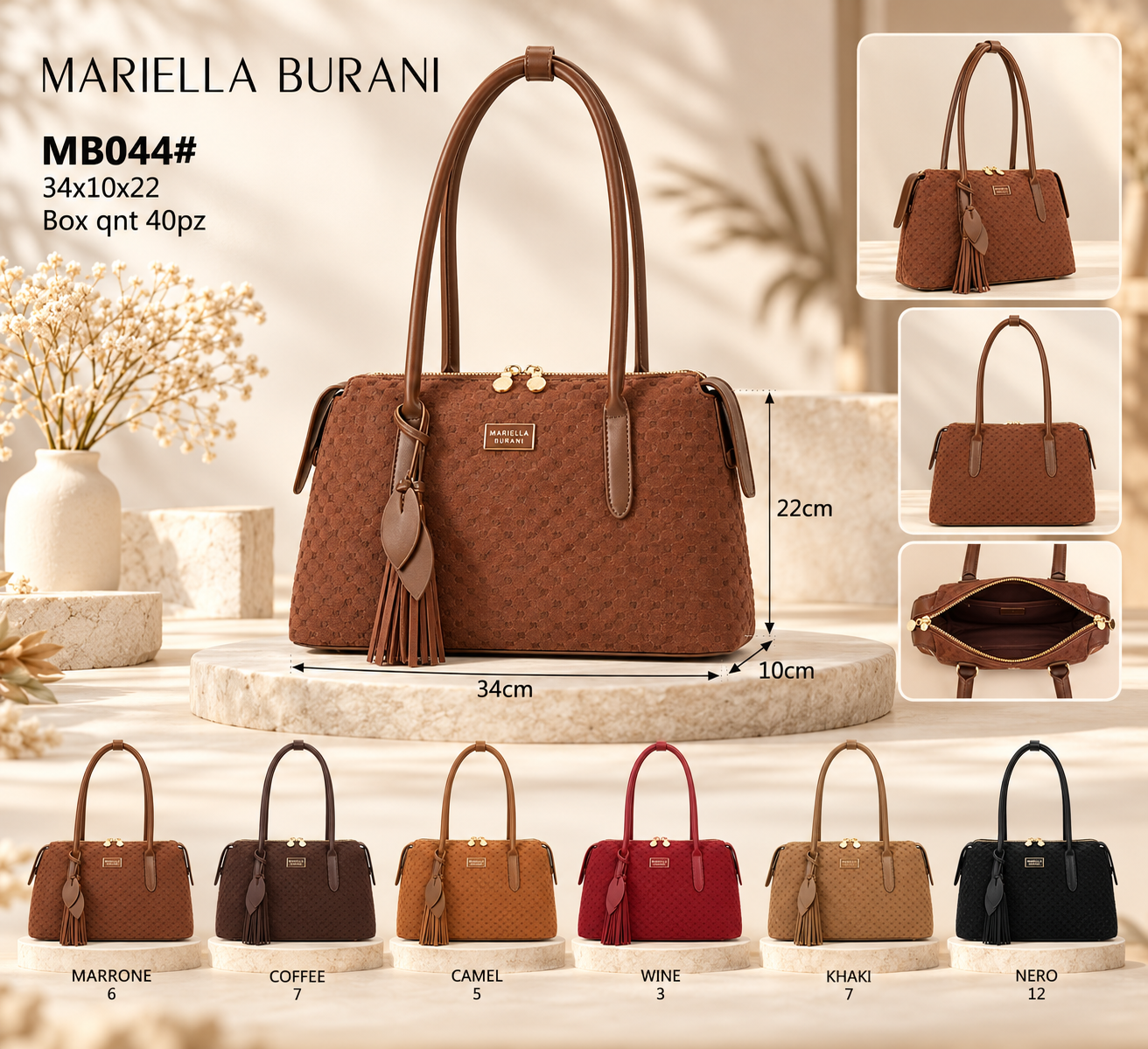 Mariella Burani Damen-Handtasche MB044, 34 × 10 × 22 cm