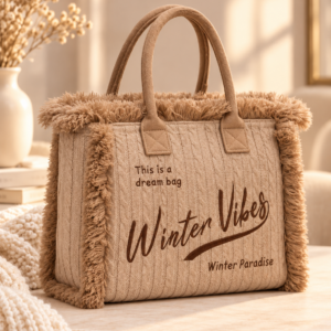 Damen-Shopper D5962 „Winter Vibes“ Beige mit Fransen 43 cm