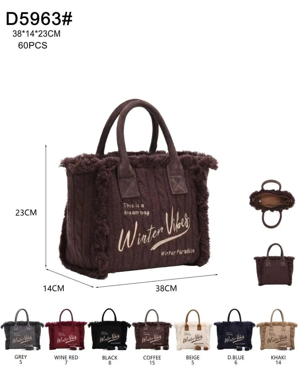 Damen-Shopper D5963 in Kaffeebraun mit Winter-Vibes-Schriftzug – Bild 2