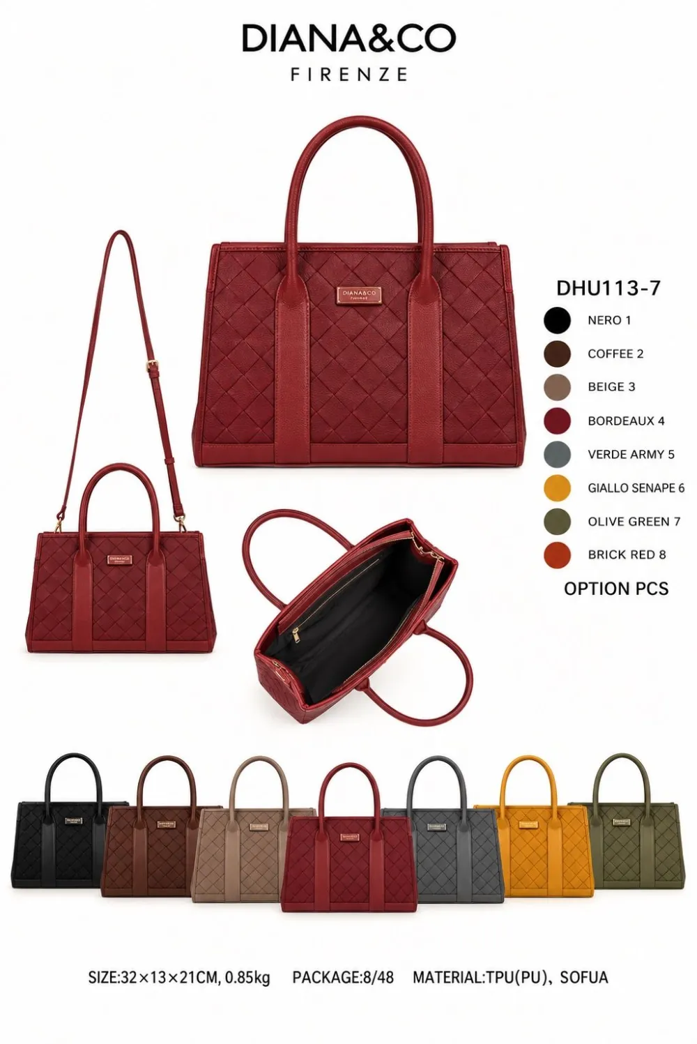 Diana & Co Firenze Damen-Handtasche DHU113-7 Bordeaux 32 cm – Bild 2